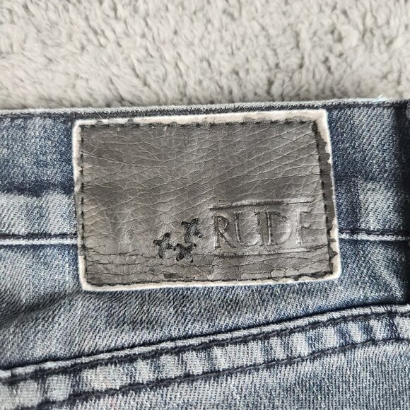 XXX Rude Jeans Men's 30x32 Blue Skinny Leg Denim Cotton Stretch Gothic Raw Wash - Picture 11 of 12